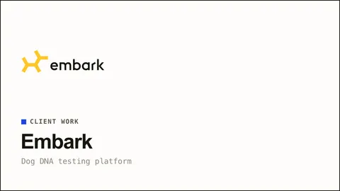 Embark — Dog DNA testing platform — breed, health and trait insights. I worked on their web platform and Shopify storefront.